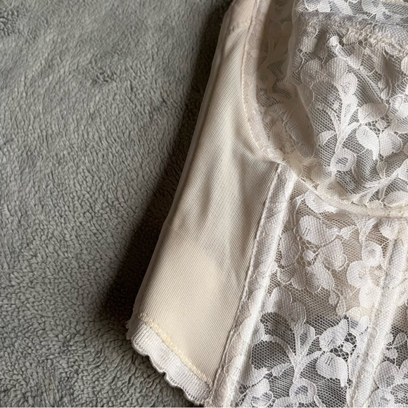 Vintage 70s 80s Backless Floral Lace Corset Long Bustier Bra Top Lingerie White - Picture 10 of 16